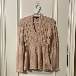 ANTONIO MELANI V-Neck Cable Knit Sweater - Tan
